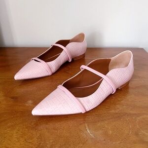 Malone Souliers • Maureen Leather Ballet Flat pink croc embossed leather strappy